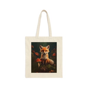 Fox in the Mushroom Forest Single Sided Cotton Canvas Tote Bag