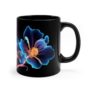 Black Neon Blue Flower Mug