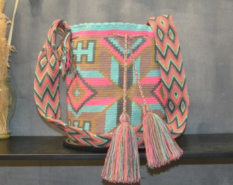Unique Wayuu Tote Bag - Colombian Artisan, Handmade Crochet, Exquisite Bag in Bright Colors, Aztec Patterns, Wayuu Bag