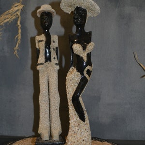 Caribbean carved wooden figurines hand carved couple Caribbean decoration home decor Cigar man shelf decoration