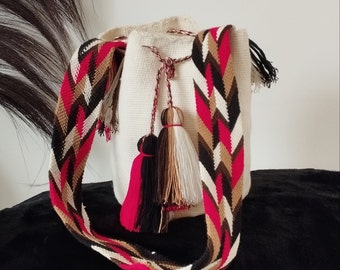 Sac Wayuu Mochila colombien authentique, ethnique et coloré, fourre-tout artisanal, mode tribale, Tote ethnique authentique.