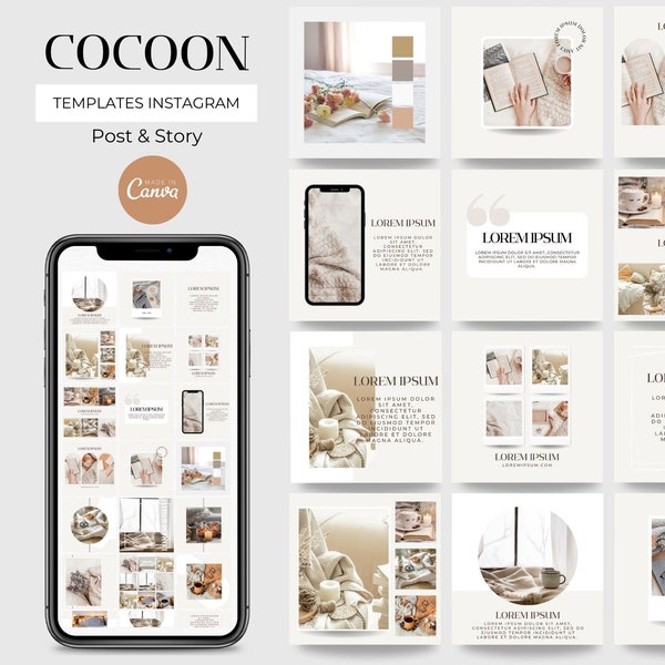 Templates post et story instagram - Personnalisable via Canva - Cocoon, lifestyle et déco