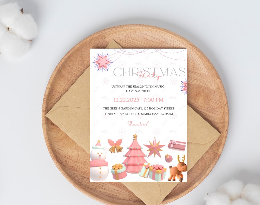 Pink Christmas Invitation Modern Holiday Canva Template Printable