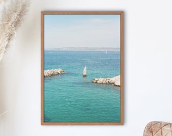 Marseille Sailboat Art Print, French Riviera Coastal Decor