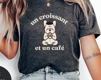 French Cafe Croissant French Bulldog Shirt Minimal Frenchie Shirt