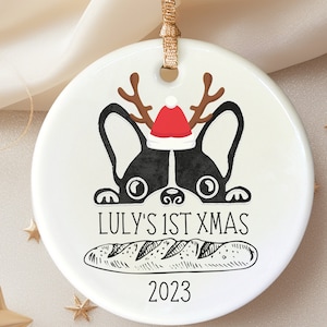 Custom French Bulldog Ornament, Frenchie Christmas Ornament for Frenchie Dog Mom Gifts Personalized Name French Bulldog, Dog First Christmas