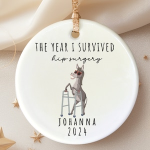 Ornamento personalizado de cirurgia de quadril, o ano em que sobrevivi, presente de Natal de cirurgia de quadril, presente de substituição de quadril, bugiganga de cirurgia de quadril, novo presente de quadril