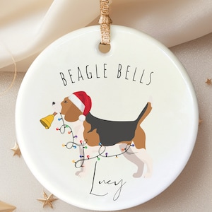 Beagle ornament for beagle owner gift, Beagle Custom Name Christmas Ornament, Personalized Beagle Christmas Ornament Dog name on Ceramic