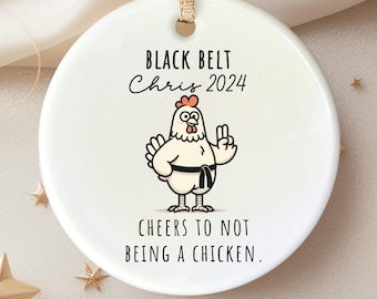 Custom black belt ornament, personalized Karate gift for black belt achievement keepsake, Martial arts Christmas ornament, belt ranking gift