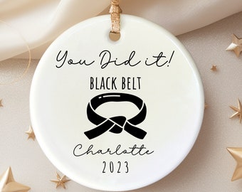 Custom black belt ornament, personalized Karate gift for black belt achievement keepsake, Martial arts Christmas ornament, belt ranking gift