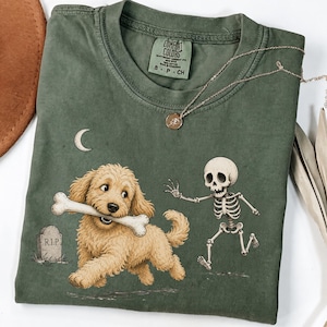 Funny Goldendoodle Halloween Shirt Comfort Colors, Skeleton Dog Tee, Doodle Mom Gift, Fall Shirt, Halloween Doodle Dog Lover Sweatshirt