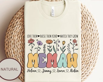 Personalized Memaw Shirt for Grandma, Custom Memaw shirt for Mothers Day from Grandkids Grandma Birthday Gift with grandchildren's names tee