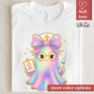 Oncology Nurse Shirt, Nurse Appreciation Gift, Cute Ghost Halloween Tee for Chemo Nurse, Breast Cancer Awareness Top Nurse T-shirt for Women