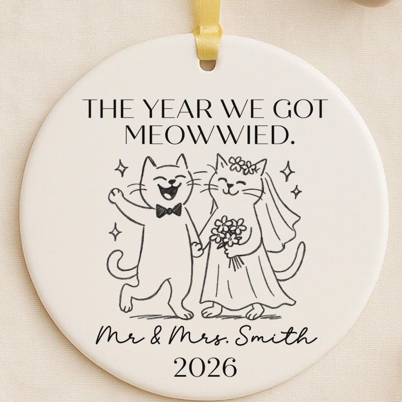 Personalized Cat Wedding Ornament: Funny Newlywed Gift