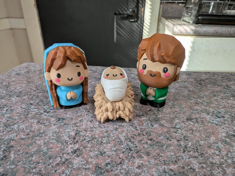 3D Printed Mini Nativity Set - Articulated Fidget Animals - Mary Joseph ...