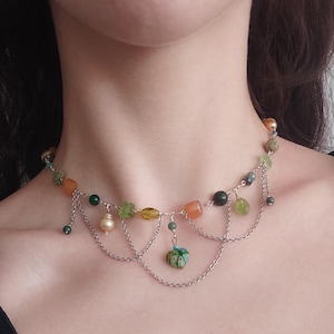 Waldfeen Edelstein Kette mit Peridots und Perlen