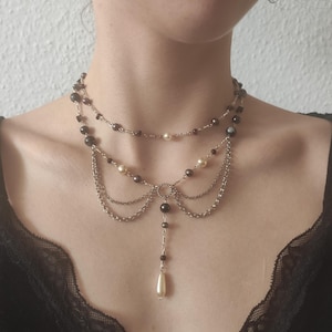 Romantische Granat mit Perlen Gothic Choker und Kette zum Layern