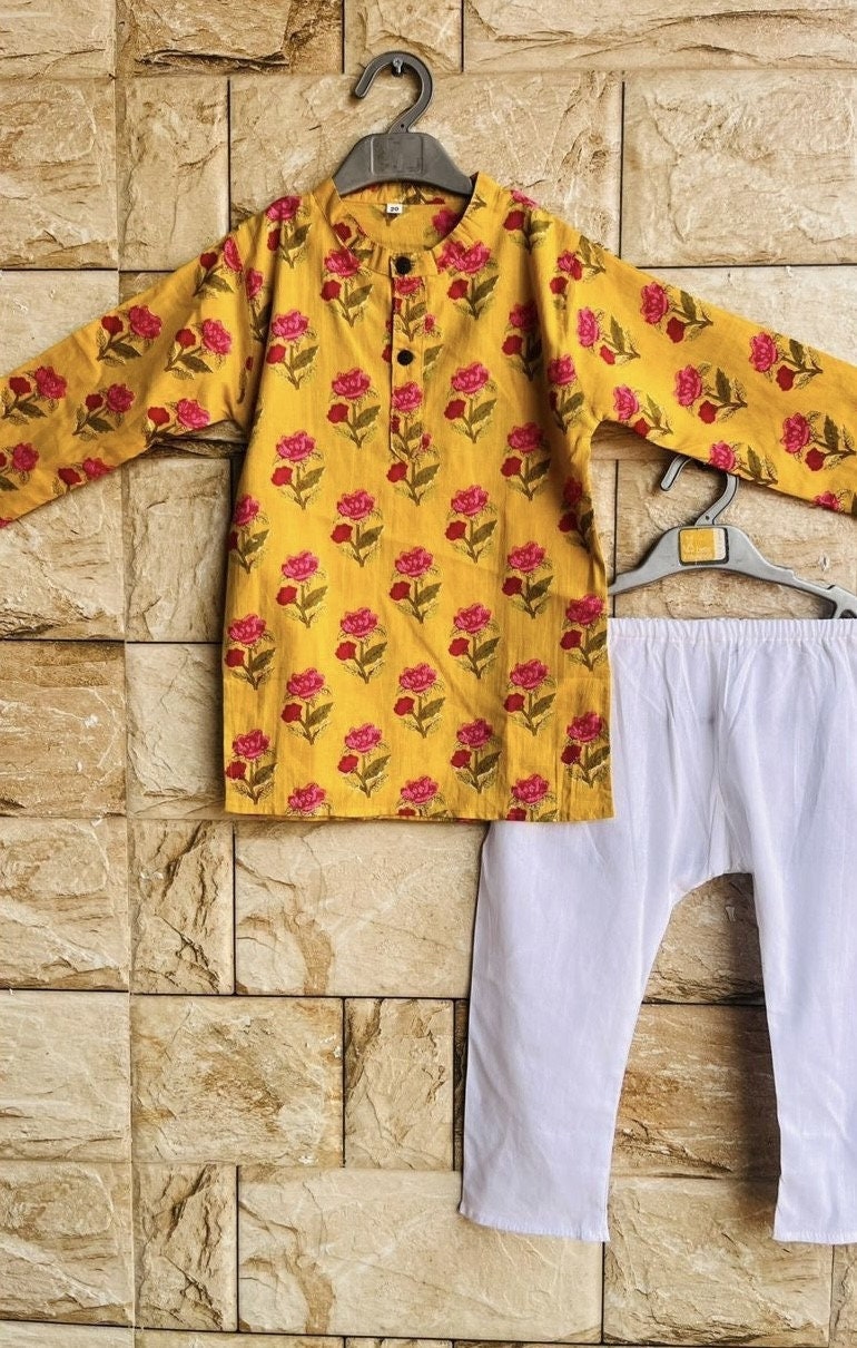 DressByPlace Baby Boy Kurta Pajama Boys Kurta Kids Kurta Pajama for Festival Indian Outfit Boy Ethnic Wear Soft Cotton Kurta for Kid Indian Ethnic Wear
