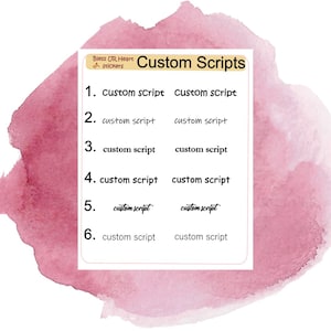 May include: A white card with the text "Bless UR Heart Stickers" and "Custom Scripts" printed on it. The card is divided into six sections, each with a number and the text "custom script" printed twice.