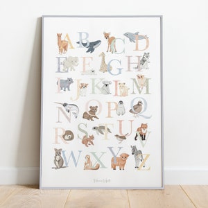 ALPHABET ANIMAL NUMBERS set poster for children, abc, nursery gift idea for newborns, pastel illustration, Montessori bedroom decorations image 4