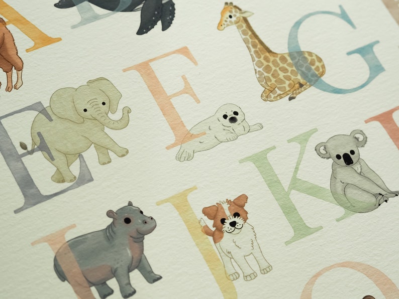 ALPHABET ANIMAL NUMBERS set poster for children, abc, nursery gift idea for newborns, pastel illustration, Montessori bedroom decorations image 6