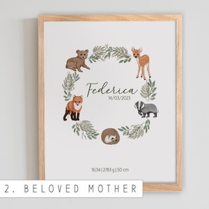 PERSONALIZED BIRTH PRINT forest name data for boys and girls, forest animal garland, newborn gift idea, nursery poster print image 3