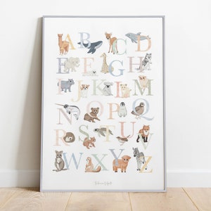 ALFABETO ANIMALI ITALIANO, poster per bambini, abc, nursery idea regalo neonato, illustrazione pastello, Decorazioni cameretta, Montessori