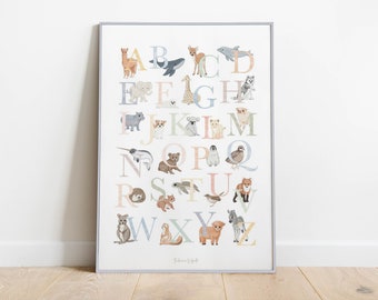 ITALIENISCHES TIERALPHABET, Kinderposter, ABC, Geschenkidee fürs Kinderzimmer für Neugeborene, Pastellillustration, Schlafzimmerdekoration, Montessori