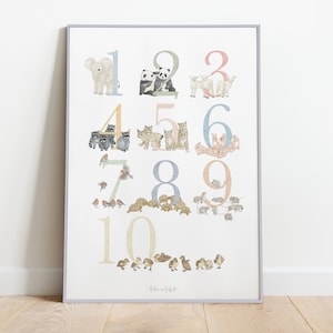 ALPHABET ANIMAL NUMBERS set poster for children, abc, nursery gift idea for newborns, pastel illustration, Montessori bedroom decorations image 3