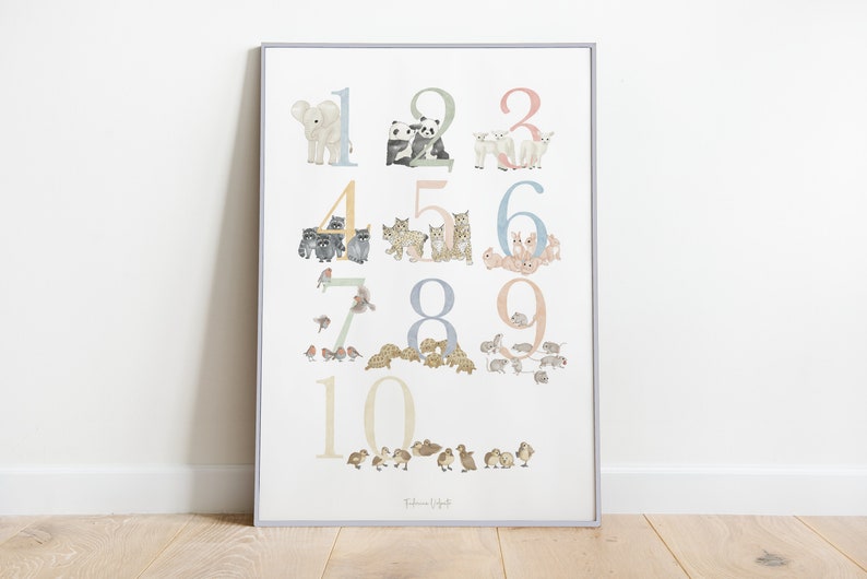 ALPHABET ANIMAL NUMBERS set poster for children, abc, nursery gift idea for newborns, pastel illustration, Montessori bedroom decorations image 3