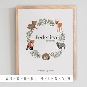 PERSONALIZED BIRTH PRINT forest name data for boys and girls, forest animal garland, newborn gift idea, nursery poster print image 5