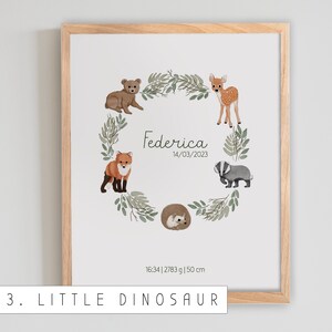 PERSONALIZED BIRTH PRINT forest name data for boys and girls, forest animal garland, newborn gift idea, nursery poster print image 7