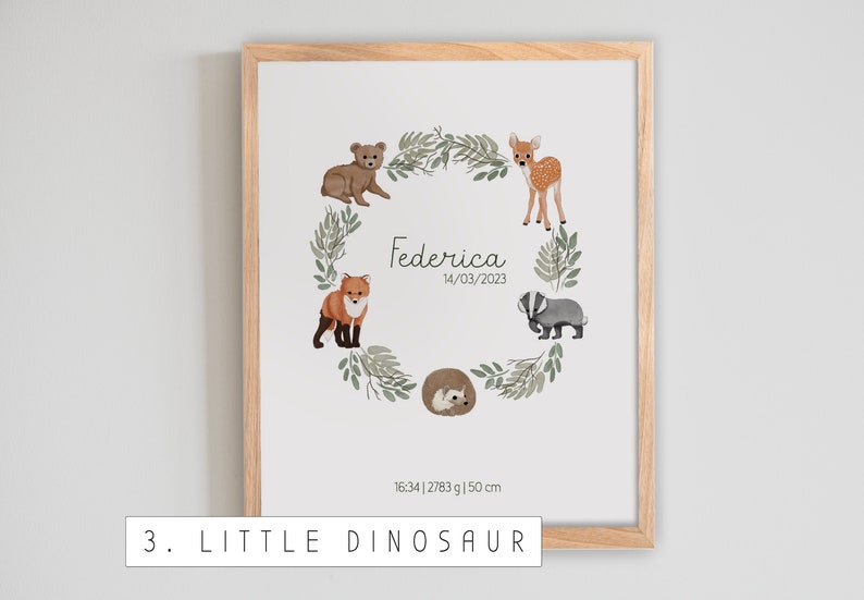 PERSONALIZED BIRTH PRINT forest name data for boys and girls, forest animal garland, newborn gift idea, nursery poster print image 7
