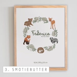 PERSONALIZED BIRTH PRINT forest name data for boys and girls, forest animal garland, newborn gift idea, nursery poster print image 4