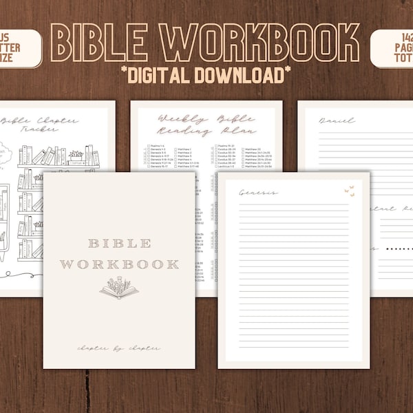 Bible Workbook PDF, Christian Aesthetic Notebook, Digital Download Printable, Weekly Bible Reading Plan Checklist With Notes Pages Gift