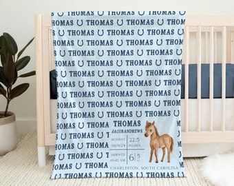 Personalized Newborn Blanket, Birth Stats Animal Blanket, Woodland Themed Nursery, Western Blanket, Newborn Keepsake, Hospital Blanket