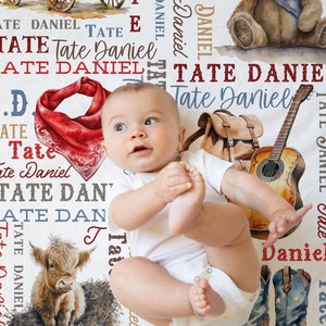 Kids Blanket With Name, Personalized Western Baby Blanket, Cowboy Blanket, Birthday Gift, Western Decor, Newborn Blanket, Housewarming Gift