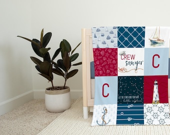 Nautical Blanket, Ocean Themed Baby Blanket, Minky Blanket Sailor Ocean, Ocean Nursery Decor, Nautical Baby Shower, Baby Boy Name Blanket