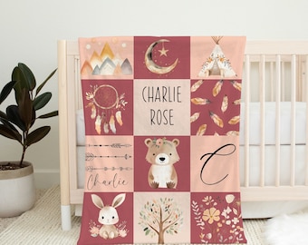 Blanket Personalized, Baby Girl Blanket, Boho Baby Shower Gift, Boho Nursery, Girl Baby Gift, Gift for New Baby, Custom Baby Blanket