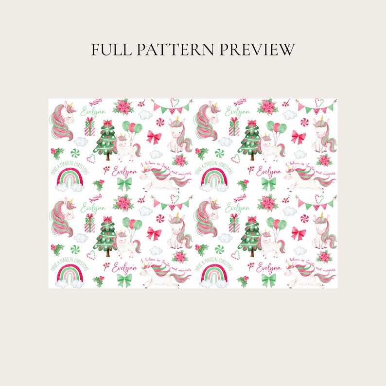Gift Wrapping Personalized Gift Wrap, Christmas Unicorn Wrapping Paper, Unicorn Gift Wrap, Wrapping Paper Roll, Holiday Gift Wrap, Xmas Wrap image 2