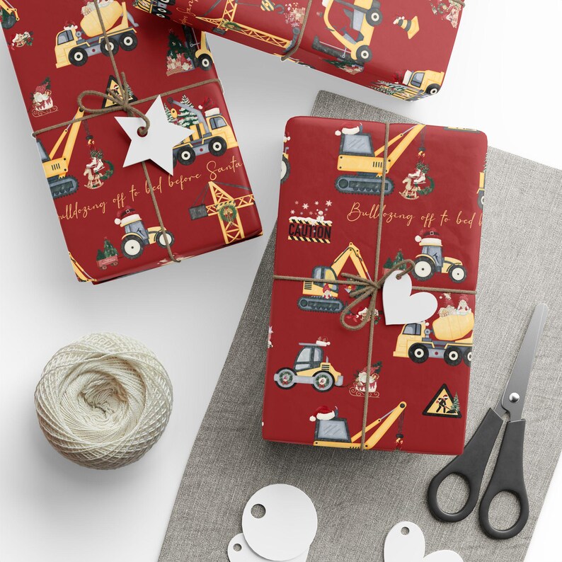 Personalized Gift Wrap, Christmas Wrapping Paper Roll, Construction Boy Wrapping Paper, Custom Gift Wrap, Holiday Gift Wrap, Xmas Wraps image 11