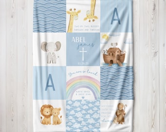 Personalized Baptism Blanket, Godparent Gift Boy or Girl, Noah’s Ark Christian Baby Gift, Christening Keepsake, Godchild Blanket