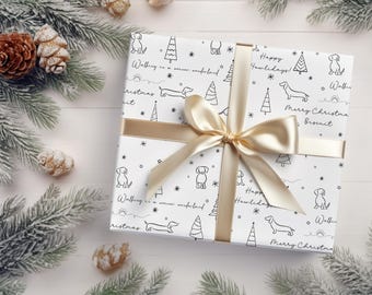 Dog Wrapping Paper Christmas Gift Wrap, Personalized Dachshund Gift Wrap, Weiner Dog Wrapping Paper, Holiday Gift Wrap, Xmas Wrap
