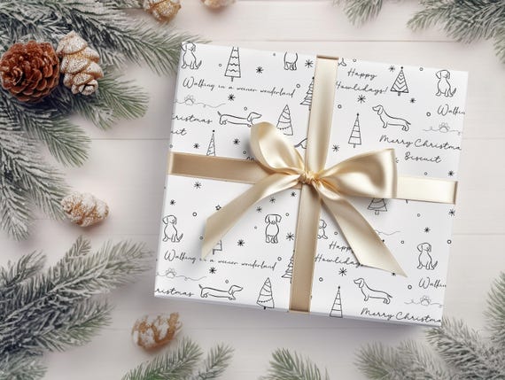 Dog Wrapping Paper Christmas Gift Wrap, Personalized Dachshund Gift Wrap, Weiner Dog Wrapping Paper, Holiday Gift Wrap, Xmas Wrap