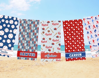 Personalized Beach Towel, Custom Pool Towels, Baseball Team Gift for Boys, Vacation Birthday Gift for Boys and Girls, Summer Gift for Kids