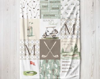 Personalized Golf Name Blanket for Kids Custom Minky Throw Golf Nursery Decor Gift with Monogram and Golf Cart