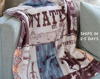 Western Blanket, Kids Name Blanket, Custom Cowboy Blanket, Cowboy Baby Shower, Cowboy Nursery, Mountain Cowboy 1st Birthday, Rodeo Blanket