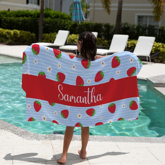 Personalized Fruit Beach Towel, Custom Pool Towels, Large Name Towel Girls and Boys Towel, Strawberry Watermelon and Pineapple Towels
