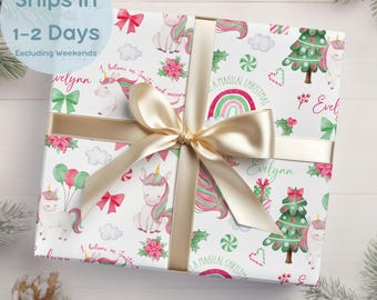 Gift Wrapping Personalized Gift Wrap, Christmas Unicorn Wrapping Paper, Unicorn Gift Wrap, Wrapping Paper Roll, Holiday Gift Wrap, Xmas Wrap