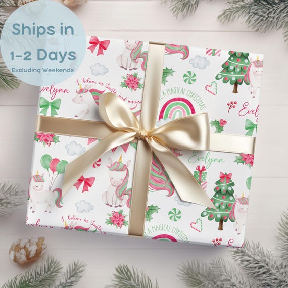 Gift Wrapping Personalized Gift Wrap, Christmas Unicorn Wrapping Paper, Unicorn Gift Wrap, Wrapping Paper Roll, Holiday Gift Wrap, Xmas Wrap